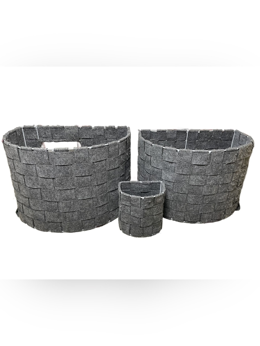 Gray Woven Felt Half Moon Shaped Storage Baskets - Set of 3